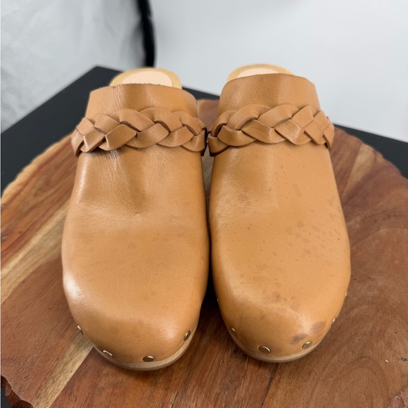 LOEFFLER RANDALL Lupa Wooden Mid Heel Italian Leather Clog Size 9 - Picture 2 of 9